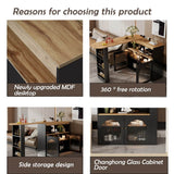 Modern Extendable Kitchen Island Bar Table with Storage - Swivel Dining Table with Adjustable Colour LED Strip, Black