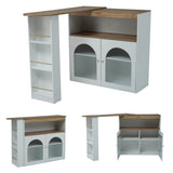 Modern Extendable Kitchen Island with Storage - Swivel Bar Table and Dining Table with Adjustable Colour LED Strip, White
