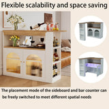 Modern Extendable Kitchen Island with Storage - Swivel Bar Table and Dining Table with Adjustable Colour LED Strip, White