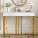 Console Table with 2 Drawers, Light Luxury Style Hallway Side Table, White/Gold