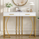 Console Table with 2 Drawers – Modern Hallway Table, White & Gold