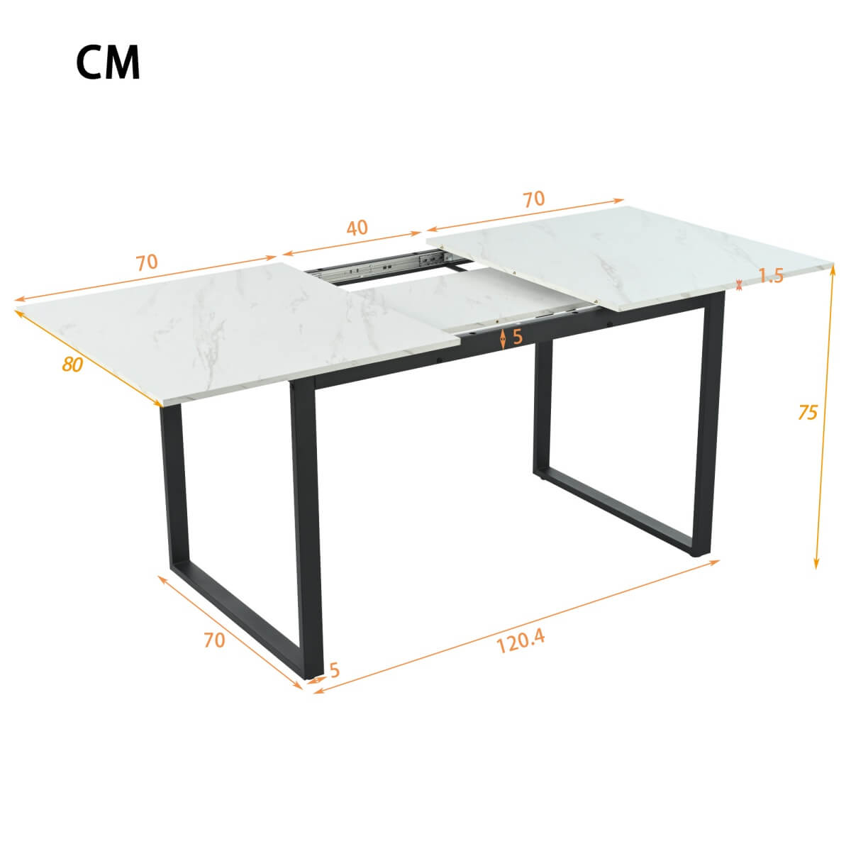 4-6 Seater Extendable Dining Table - Modern White Marble Effect Tabletop with Sturdy Metal Legs