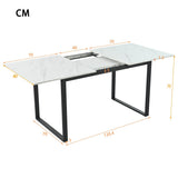 4-6 Seater Extendable Dining Table - Modern White Marble Effect Tabletop with Sturdy Metal Legs