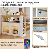 Modern Extendable Kitchen Island with Storage - Swivel Bar Table and Dining Table with Adjustable Colour LED Strip, White