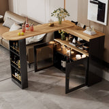 Modern Extendable Kitchen Island Bar Table with Storage - Swivel Dining Table with Adjustable Colour LED Strip, Black