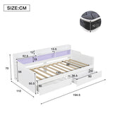 3ft Single Wooden Storage Daybed with LED Strip Lights - 2 Wheeled Storage Drawers and Sturdy Slatted Base, White