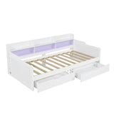 3ft Single Wooden Storage Daybed with LED Strip Lights - 2 Wheeled Storage Drawers and Sturdy Slatted Base, White