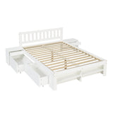 4ft6 Double Wooden Storage Bed with 2 Bedside Tables & 2 Drawers - Sturdy Bed Frame with Reversible Storage Compartments, White