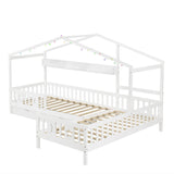 3ft Single Children's Wooden House Bed - Storage Bed with LED Strip Light, Safety Guardrail and 2 Wheeled Drawers, White