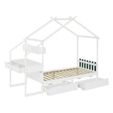 3ft Single Children's Wooden Storage Bed with Desk - Treehouse Design with Drawers, Small Shelf and Sturdy MDF and Pinewood Frame, White