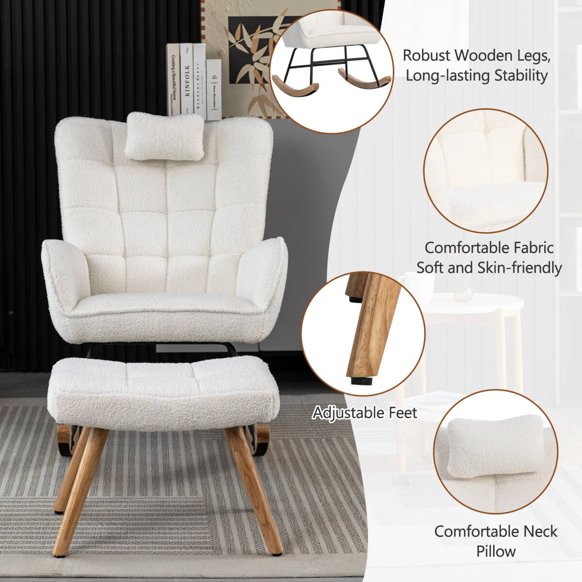 Rocking Recliner Chair - Padded Lounge Chair with Cushion for Living Room and Bedroom