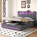 5ft King Ottoman Bed Frame - LED Upholstered Storage Bed with USB & Type C Charging, Grey