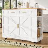 Kitchen Island on Wheels, Rolling Cart with Drawers & Storage, Foldable Worktop, White
