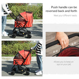 Pet Stroller, Foldable Jogger, Reversible Handle, Red
