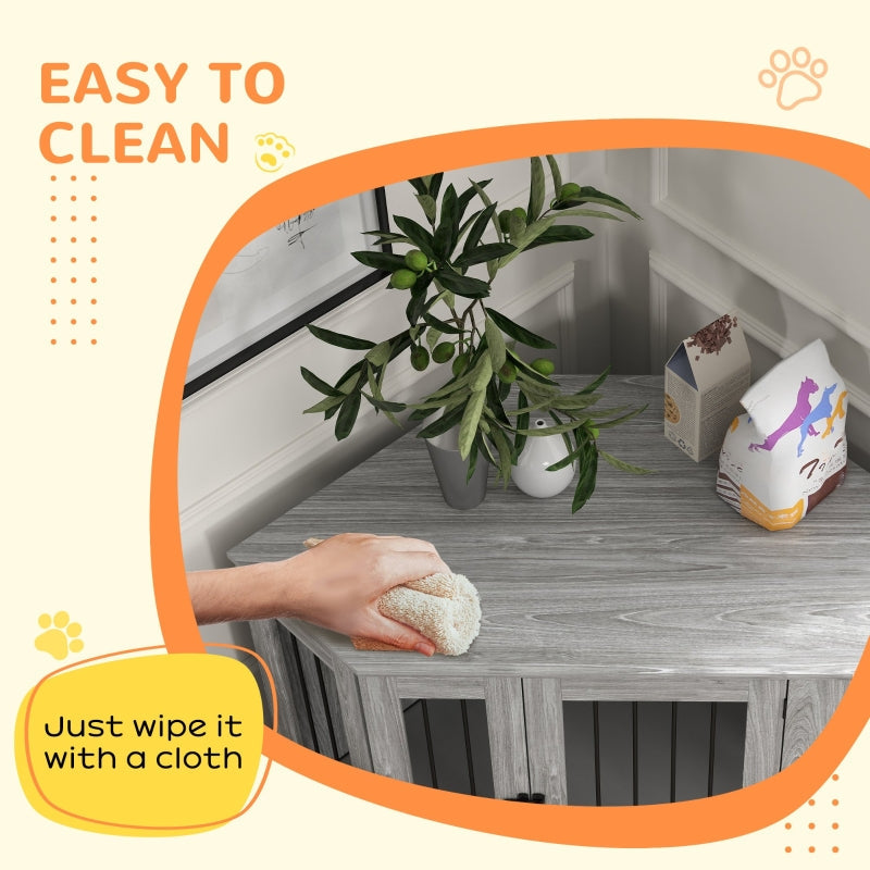 PawHut Dog Crate Side Table with Cushion - Grey