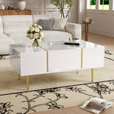 White High-Gloss Coffee Table – Modern Centre Table with 2 Drawers