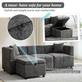 L-Shaped Corner Sofa - 80" Fabric Sectional Sofa with Removable Storage Ottoman & 2 Cushions, Grey