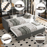 3ft Upholstered Daybed with Pull-Out Trundle - Convertible Single to Double Bed, Linen Grey