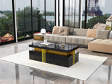 Modern Black Rectangular Coffee Table with Marble Pattern (Triamine Board) Top and 2 Wooden Drawers, Particle Board