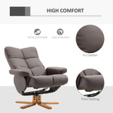 Recliner Armchair, Swivel Reclining Chair with Storage Ottoman, Faux Leather Brown