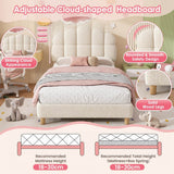 3ft Single Boucle Upholstered Bed Frame with Cloud-Shaped Headboard - Adjustable Headboard, Solid Wood Legs and Sturdy Support, No Box Spring Required, Cream White