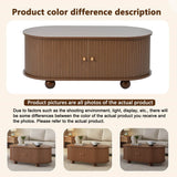 Oval Coffee Table – Oak MDF with 2 Sliding Doors, Hidden Storage Compartment