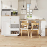 Extendable bar table with storage (122.5-195.57093.8cm), with three drawers and wine rack, kitchen island with extendable table, for 2-6 people, kitchen dining cart with side shelves, white