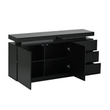 LED Sideboard - High Gloss Cabinet with 2 Doors and 3 Drawers, Black