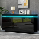 LED Sideboard - High Gloss Cabinet with 2 Doors and 3 Drawers, Black
