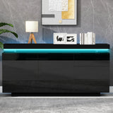 LED Sideboard - High Gloss Cabinet with 2 Doors and 3 Drawers, Black