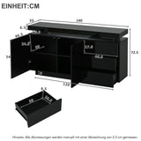 LED Sideboard - High Gloss Cabinet with 2 Doors and 3 Drawers, Black