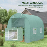 Polytunnel Greenhouse, Walk-in with Roll-Up Door & Windows, Green