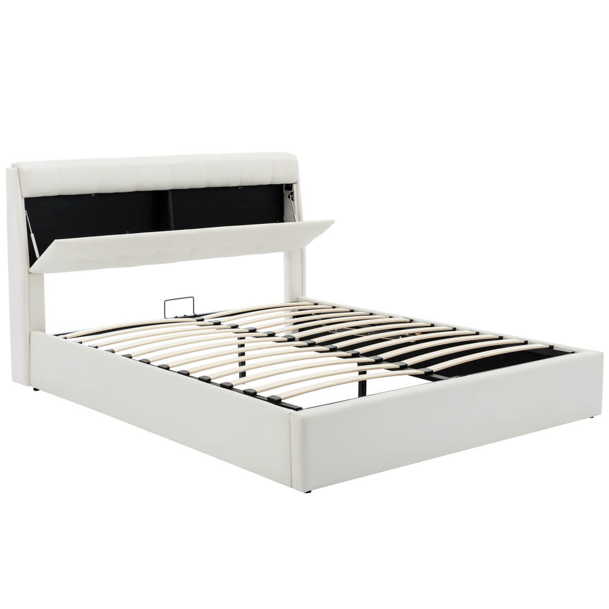 4ft6 Double Upholstered Bed – PU Hydraulic Bed with Concealed Headboard & Bed Box Storage