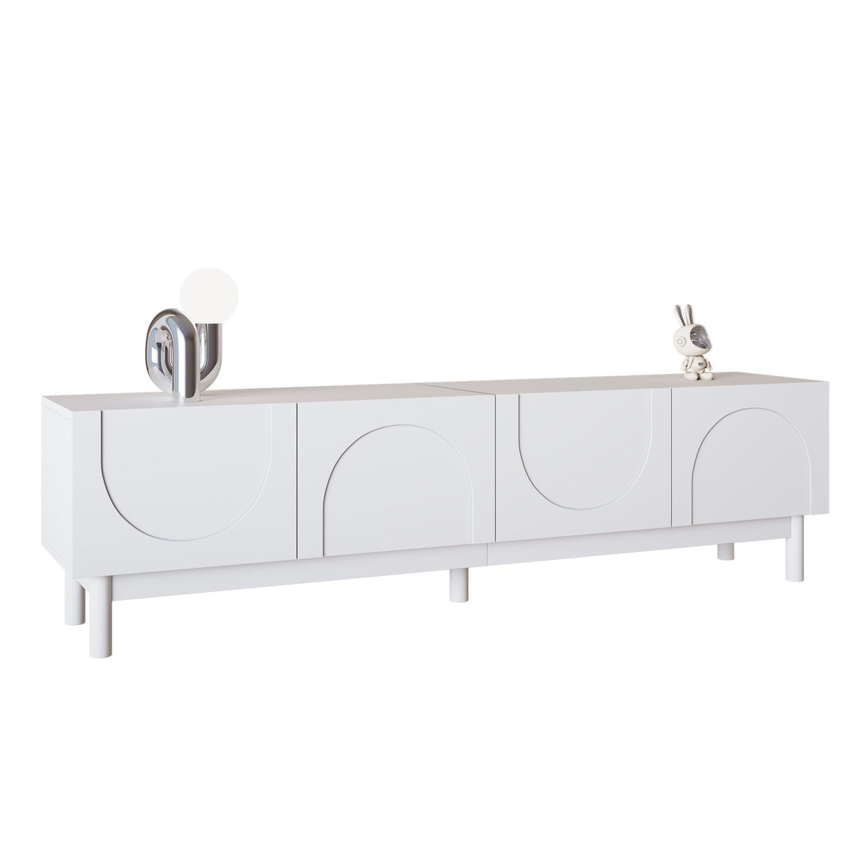 TV Cabinet with Curved Wave-Shaped Doors, Shelves, and Stabilizing Legs