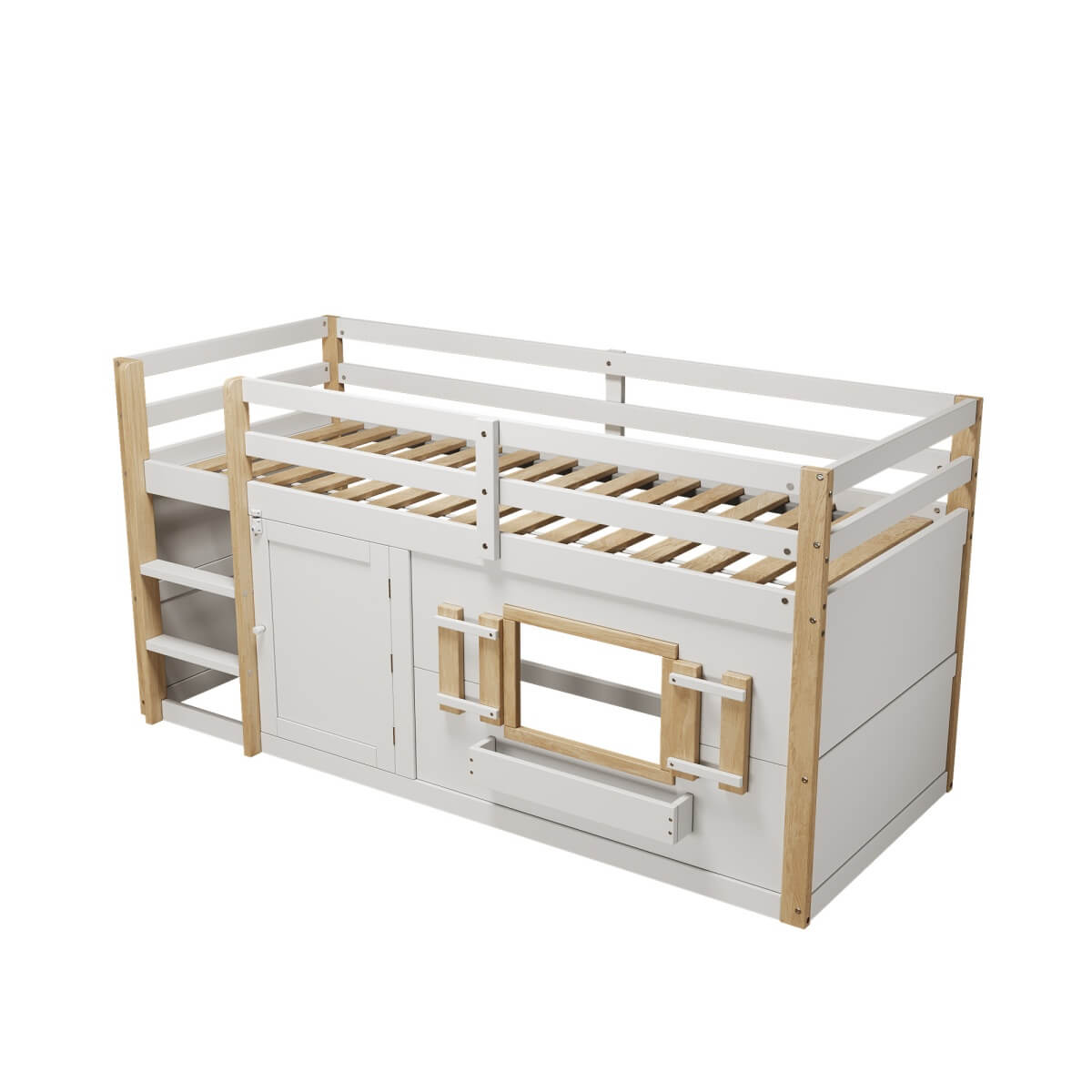 3ft Single Kids Loft Bed with Ladder - Multifunctional Wooden Bed Frame with Under-Bed Play Area, White
