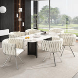 Set of 6 Velvet Swivel Dining Chairs - Upholstered Dining Chairs with 4 Metal Legs for Kitchen & Dining Room, Beige