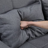 2 Seater Sofa Bed with Cup Holders, Pull Out Sleeper Sofa, Grey Fabric