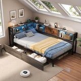 3ft Single Storage Bed with LED Lights & Charging Station - Metal and Wood Bed Frame with Drawers