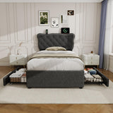 3ft Single Upholstered Bed - USB Charging, Storage Drawers, Adjustable Headboard