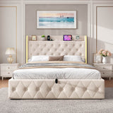4ft6 Double Ottoman Storage Bed with LED Headboard & USB Charging - Upholstered Linen Bed