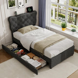 3ft Single Upholstered Bed - USB Charging, Storage Drawers, Adjustable Headboard