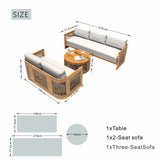 CAVEN 5-Seater Solid Wood Garden Sofa Set - 3-Piece Outdoor Sofa Set with Cushions