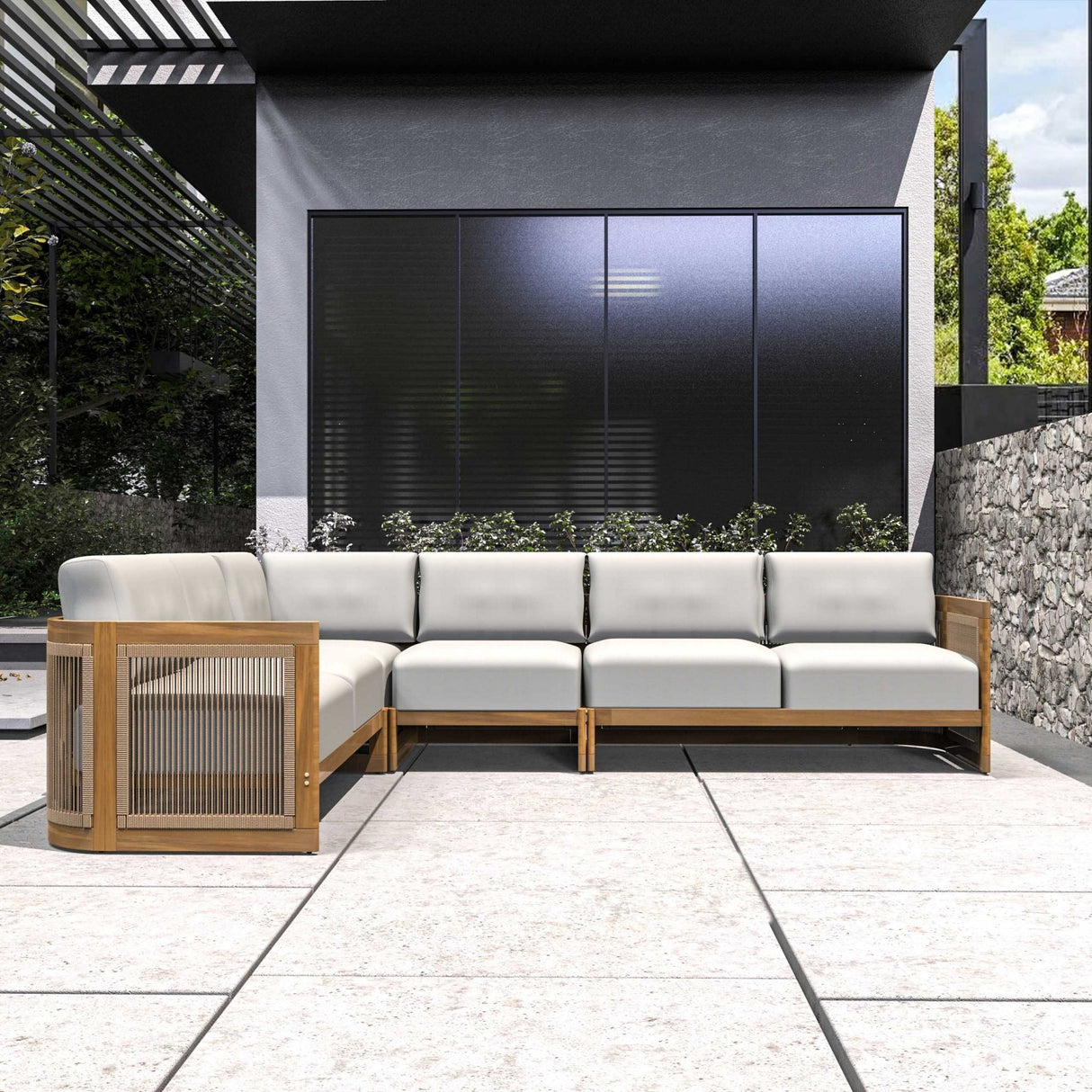 CAVEN Modular 5-Seater Solid Wood Garden Sofa Set - 4-Piece Outdoor Lounge Set