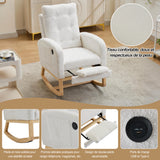 66.5*121.5*102cm Rocking Chair with USB Charging Ports, Nursing Rocking Armchair,Teddy Fabric Glider Rocker with Adjustable Footrest,Side Pocket, for Nursery Bedroom Living Room, White