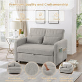 2 Seater Fold-Out Sofa Bed with Sleeping Function - Pull-Out Sleeper Sofa, 3-Level Adjustable Backrest, Cotton Linen Fabric, Light Gray