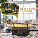 Foldable Dog Pen, Portable Pet Playpen with Ground Stakes - Yellow