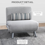 Single Sofa Bed, Foldable 1 Person Sleeper Lounge with Pillow, Grey