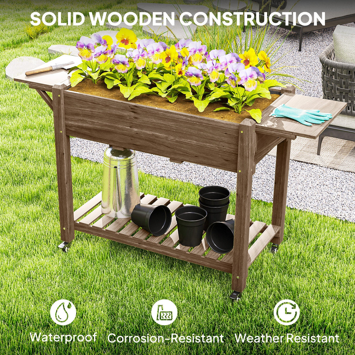 Raised Planter 46 x 94cm with Shelves - Carbonised Wood