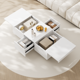 Coffee Table, High-Gloss Living Room with Push-Pull Storage, White