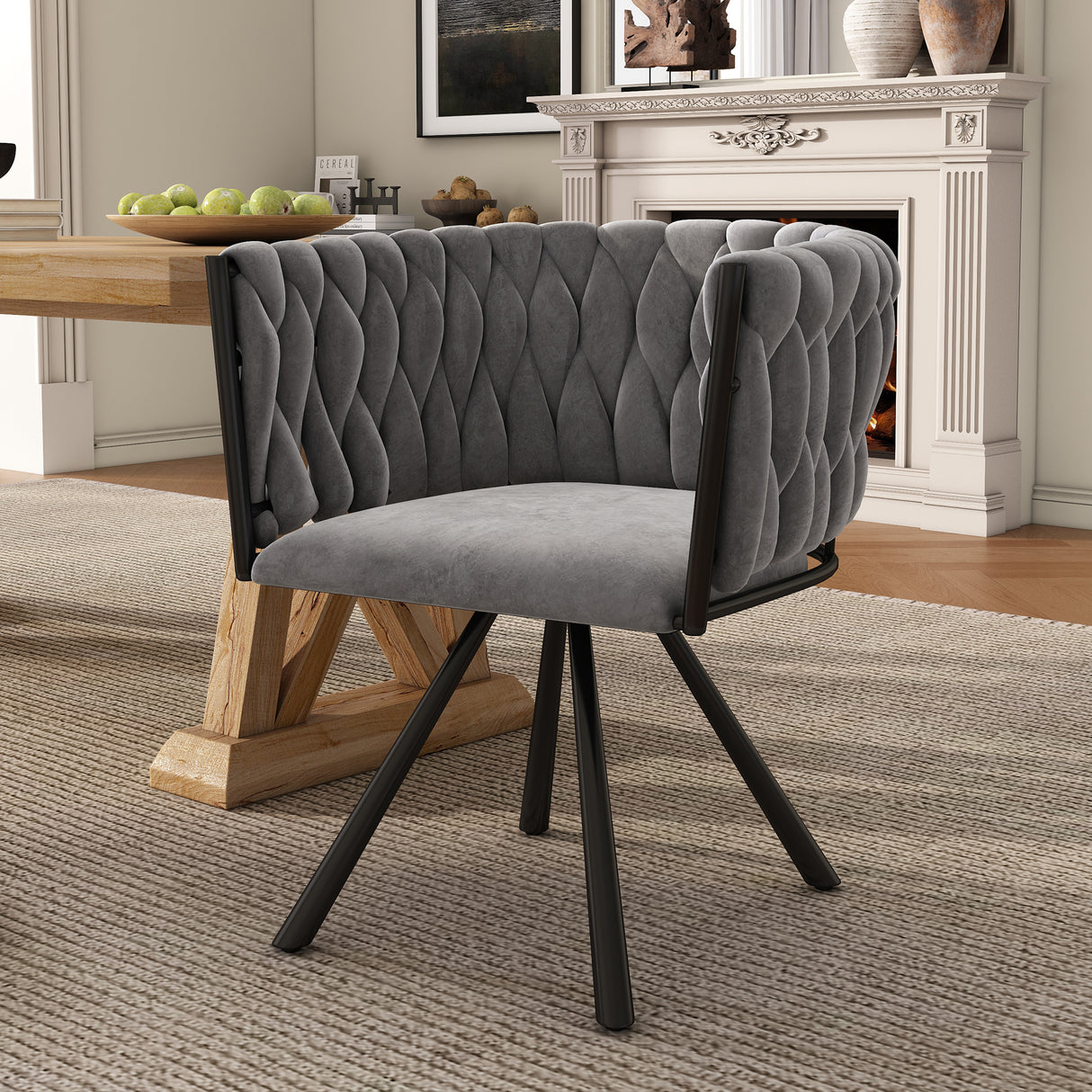 velvet dining chair, single light luxury living room bedroom swivel chair, Leisure swivel chair with four metal support legs, Gray,(OLD SKU:WF310505AAG)